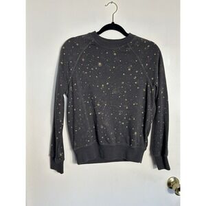 Spiritual Gangster Celestial Stars Moon Sweatshirt Gray Gold Foil Raglan XS